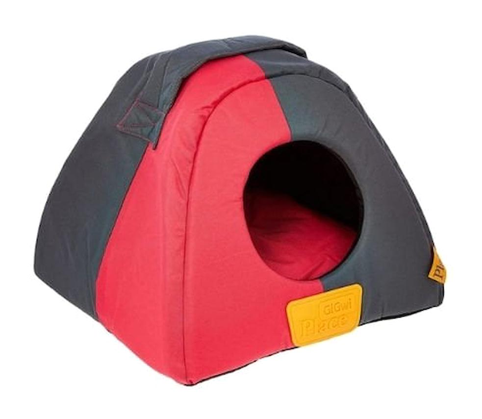 GiGwi Üçgen Kanvas Kumaş Yıkanabilir Tek Fonksiyonlu 40x40x33 cm Çadır Kedi Yatağı Kırmızı-Siyah