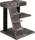 Lotus Furniture Pet Series Doha Dikdörgen-Kule Tırmalamalı 2 Katlı İç Mekan Mdf-Peluş Kedi Evi Gri-Kahve