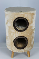 Lotus Furniture Pet Series Nice Silindir-Yuvarlak 2 Katlı İç Mekan Mdf-Peluş Kedi Evi Bal-Gri-Kahve