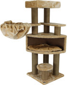 Lotus Furniture Pet Series Prag Kule Tipi Hamaklı Tırmalamalı 4 Katlı İç Mekan Mdf-Peluş Kedi Evi Bal-Gri-Kahve-Krem