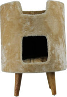 Lotus Furniture Pet Series Oslo Silindir-Yuvarlak 2 Katlı İç Mekan Mdf-Peluş Kedi Evi Bal-Gri-Kahve