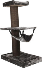 Lotus Furniture Pet Series Basel Kule Tipi Hamaklı Tırmalamalı 3 Katlı İç Mekan Mdf-Peluş Kedi Evi Gri-Kahve
