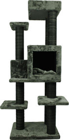 Lotus Furniture Pet Series Zürih Dikdörgen-Kule Tırmalamalı 4 Katlı İç Mekan Mdf-Peluş Kedi Evi Gri-Kahve