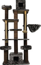 Lotus Furniture Pet Series Los Angeles Dikdörgen-Kule Hamaklı Tırmalamalı 6 Katlı İç Mekan Mdf-Peluş Kedi Evi Bal-Kahve