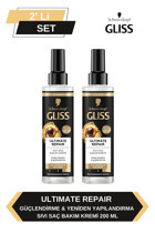 Gliss Ultimate Repair Siyah İnci Özü Güçlendirici - Onarıcı Keratinli Kuru - Yıpranmış Saçlar İçin Durulanmayan Kadın Saç Kremi 2 x 200 ml