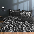 Linens Sc Wıntor Pamuk Dört Mevsim 200x220 cm Çarşaflı Lastikli Çiçekli Çift Kişilik Nevresim Takımı Siyah