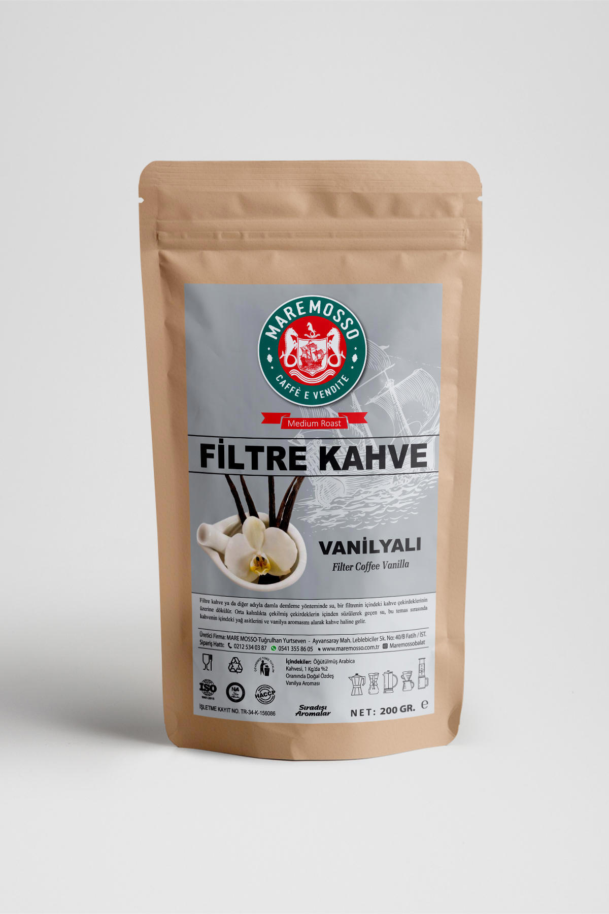 Mare Mosso Vanilya Aromalı Öğütülmüş Filtre Kahve 200 Gr.