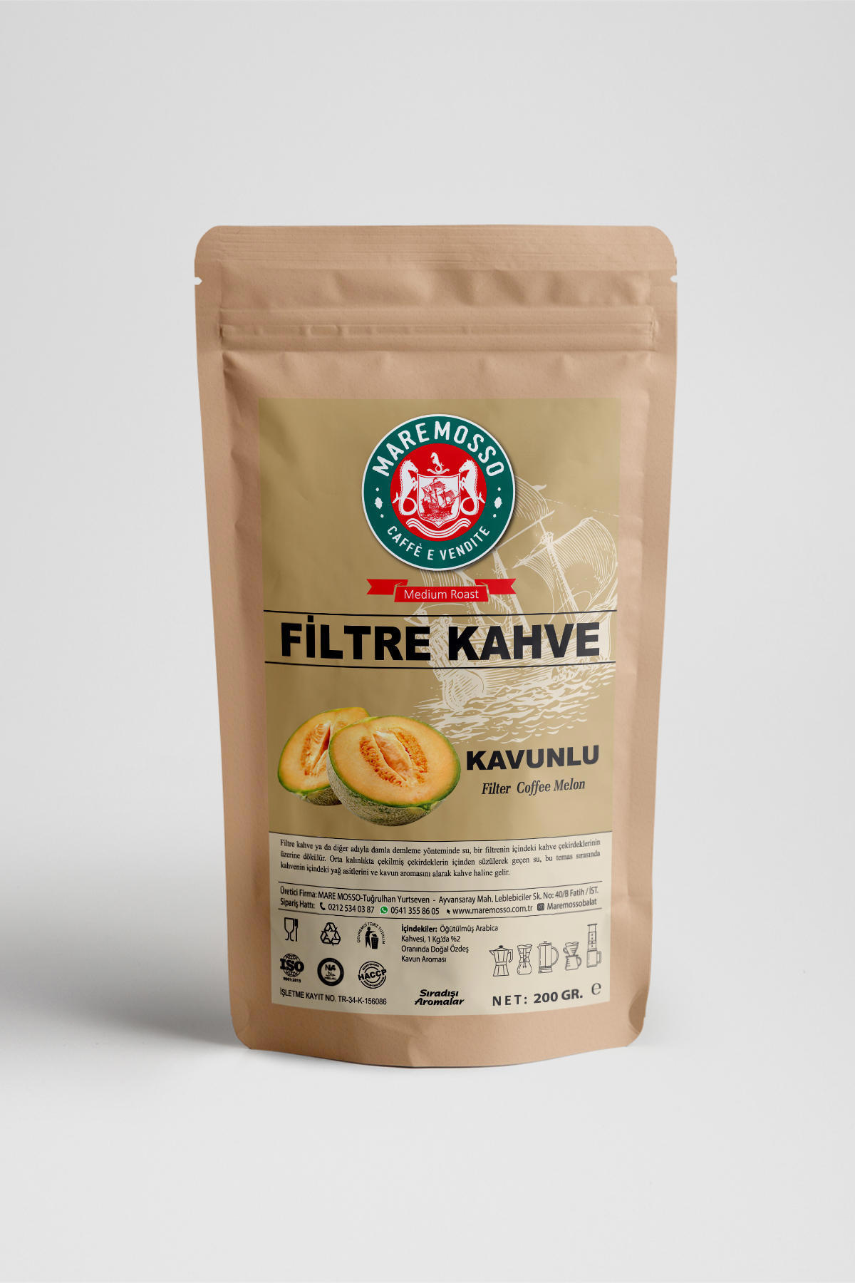 Mare Mosso Kavun Aromalı Öğütülmüş Filtre Kahve 200 Gr.