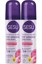 Sesu Hızlı&Kolay&Etkili Hassas Ciltler İçin Tüm Vücut Genital Bölge Kadın Tüy Dökücü Sprey 2x150 ml