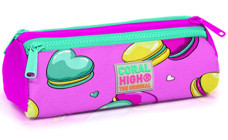 Coral High Pembe Desenli Kumaş Bölmeli 3 Gözlü Kalpli Silindir Cüzdan Kalem Kutusu