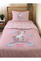 Evmila Çift Taraflı 160x220 cm Unicorn Tek Kişilik Nevresim Takımı Çok Renkli