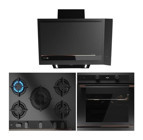 Teka HLB 85-G1 P BM-GBC 75-G1 GBC BM (E5)-DVI 88-G1 EOS BM Dijital Gazlı Cam Klasik Set Üstü Davlumbaz 3'lü Ankastre Set Siyah