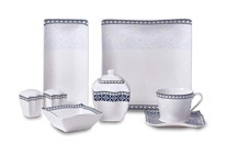 Korkmaz Link Collection 28 Parça Beyaz-Mavi Desenli Porselen Kahvaltı Takımı
