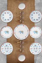 Kitchen Life Elephant Stackable 15 Parça 6 Kişilik Çok Renkli Desenli Seramik Kahvaltı Takımı