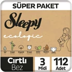 Sleepy Ecologic 3 Numara Organik Cırtlı Bebek Bezi 112 Adet