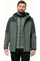 Jack Wolfskin Glaabach 3in1 Softshell Gore Tex Su Geçirmez Fermuarlı Polyester Erkek Outdoor Mont Koyu Yeşil