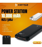 Kensa KP-86 10000 mAh Hızlı Şarj Işıklı Dijital Göstergeli USB Type C Çoklu Bağlantı Powerbank Beyaz