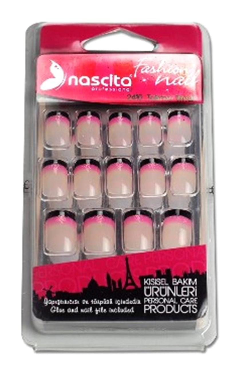 Nascita 92 Oval Şeffaf Simli Pembe-Siyah 24'lü Takma Tırnak