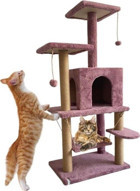Nursoft Y-01 Oturaklı Katlı 115 cm Kedi Tırmalama Evi Gül Kurusu