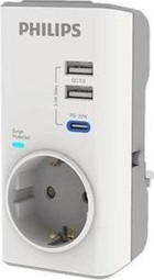 Philips Tekli Soket 3 Usb'li Kablosuz Çiftli Akım Korumalı Priz