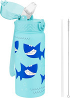 Goppus Mavi Köpekbalığı Paslanmaz Çelik 550 ml Pipetli Outdoor Matara Termos Mavi