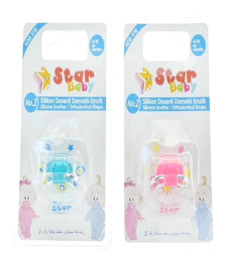 Star Baby 278 No:2 6-18 Ay Damaklı Silikon Emzik Mavi + Star Baby 278 No:2 6-18 Ay Damaklı Silikon Emzik Pembe