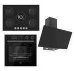 Ferre RS035 - XE64CS - D077 Dijital Doğalgazlı Cam Klasik Set Üstü Davlumbaz 3'lü Ankastre Set Siyah