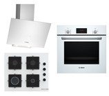 Bosch HBF512BW1T - POP6C2P30O - DWK64PJ20T Dijital Doğalgazlı Cam Klasik Set Üstü Davlumbaz 3'lü Ankastre Set Beyaz