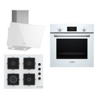 Bosch HBF512BW1T - POP6C2P30O - DWK63PJ20T Dijital Doğalgazlı Cam Klasik Set Üstü Davlumbaz 3'lü Ankastre Set Beyaz