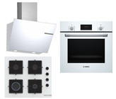 Bosch HBF512BW1T - POP6C2P30O - DWK66PJ20T Dijital Doğalgazlı Cam Klasik Set Üstü Davlumbaz 3'lü Ankastre Set Beyaz