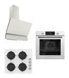 Ferre CS Serisi Lux QMS63CB - CS206 - D081 Dijital Doğalgazlı Cam Klasik Set Üstü Davlumbaz 3'lü Ankastre Set Beyaz