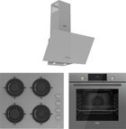 Ferre D088 - CS208 - QMS63CPR Dijital Doğalgazlı Cam Klasik Set Üstü Davlumbaz 3'lü Ankastre Set Gri