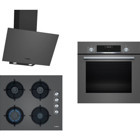Bosch HBF534EH3T - POP6C9O10O - DWK64PJ70T Dijital Doğalgazlı Cam Klasik Set Üstü Davlumbaz 3'lü Ankastre Set Gri