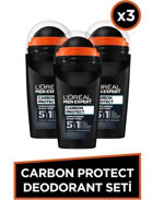 L'Oreal Paris Expert Carbon Protect Pudrasız Ter Önleyici Antiperspirant Roll-On Erkek Deodorant 3x50 ml