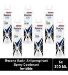 Rexona Invisible Üstün Koruma Pudralı Ter Önleyici Antiperspirant Sprey Kadın Deodorant 6x200 ml