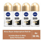 Nivea Black&White Invisible İpeksi Pürüzsüzlük Pudrasız Ter Önleyici Antiperspirant Roll-On Kadın Deodorant 4x50 ml