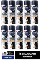 Nivea Black&White Invisible Güçlü Etki Pudrasız Ter Önleyici Antiperspirant Sprey Erkek Deodorant 10x150 ml