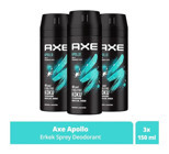 Axe Apollo Pudrasız Ter Önleyici Antiperspirant Sprey Erkek Deodorant 3x150 ml