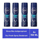 Nivea Dry Fresh Pudralı Ter Önleyici Antiperspirant Sprey Erkek Deodorant 4x150 ml