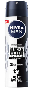 Nivea Black&White Invisible Clear Pudralı Ter Önleyici Antiperspirant Sprey Erkek Deodorant 150 ml