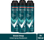 Rexona Ocean Deep Pudralı Ter Önleyici Antiperspirant Sprey Erkek Deodorant 3x150 ml