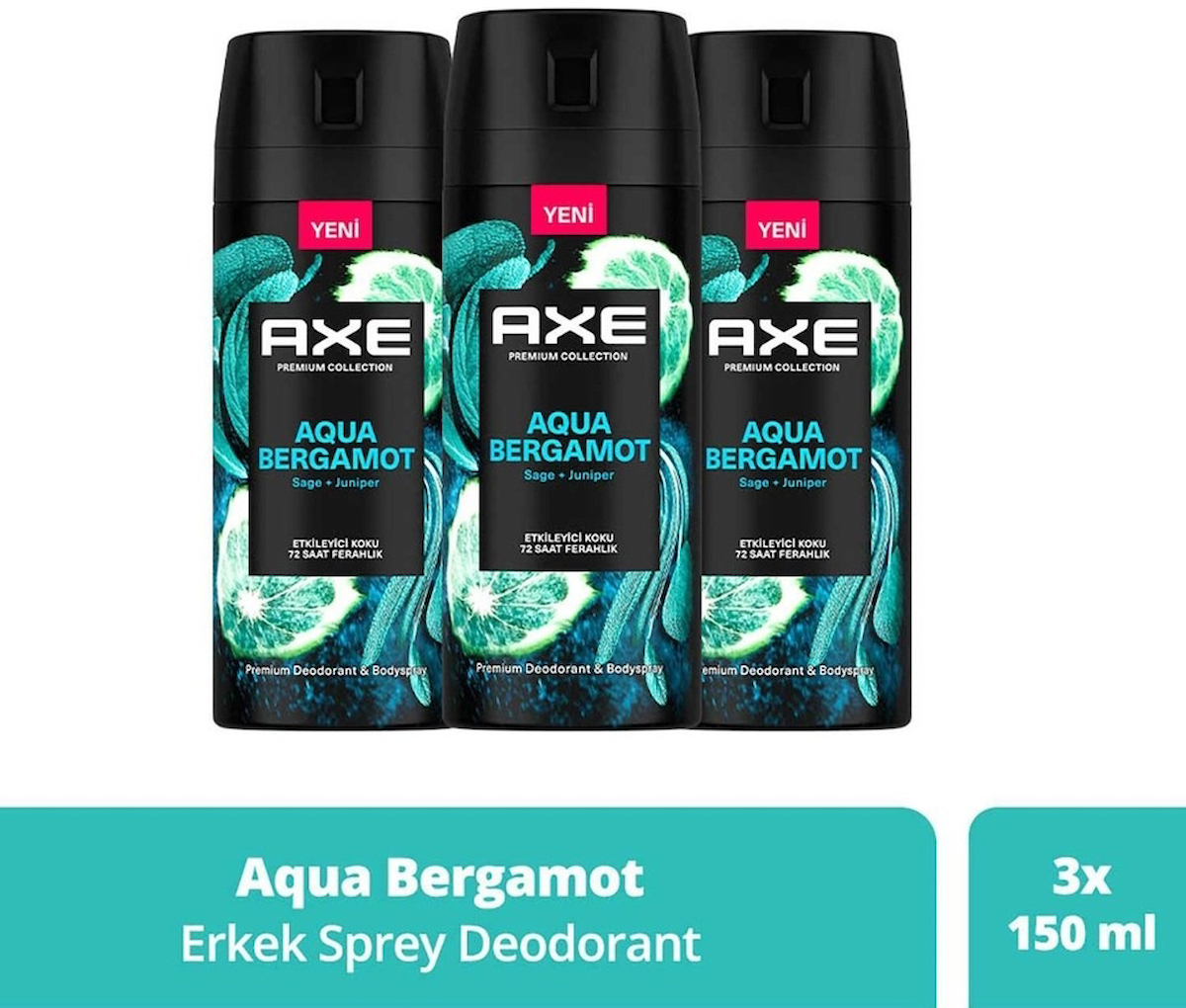 Axe Aqua Pudrasız Ter Önleyici Antiperspirant Sprey Erkek Deodorant 3x150 ml