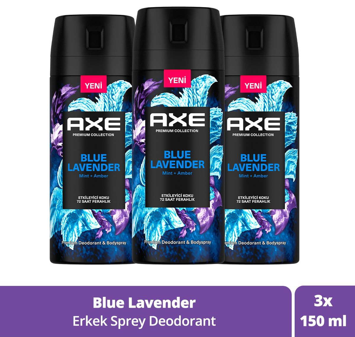 Axe Blue Lavender Pudrasız Ter Önleyici Antiperspirant Sprey Erkek Deodorant 3x150 ml