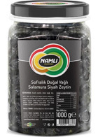 Namlı Sofralık Tuzlu Salamura Yağlı Siyah Zeytin Kavanoz 1 kg
