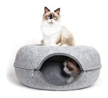 Forestbird Yuvarlak Tek Katlı İç Mekan Polyester Kedi Evi Açık Gri