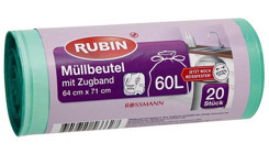 Rubin Büzgülü Büyük Boy 64x71 cm Çöp Poşeti 20 Adet Yeşil