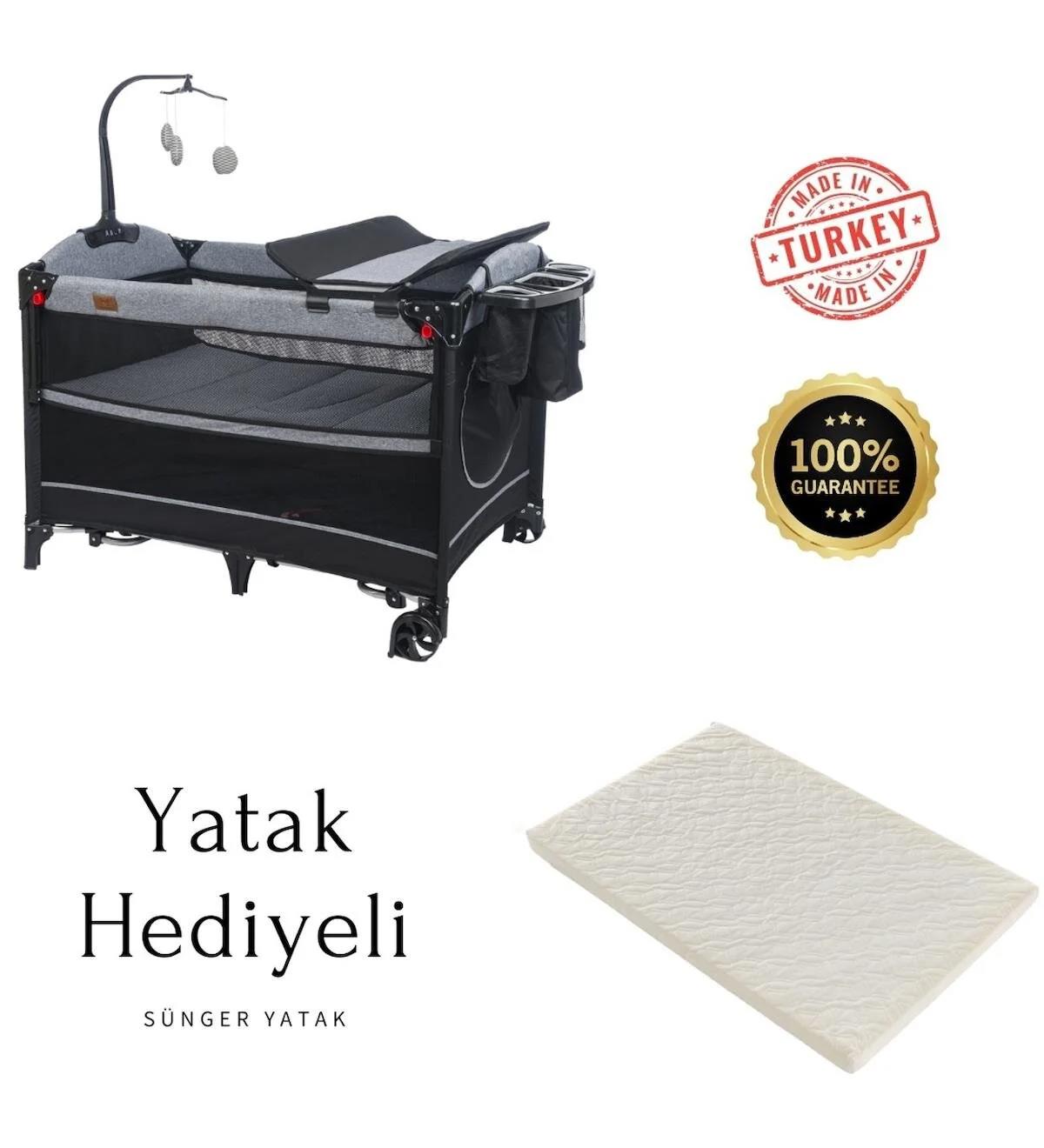 Mamma Ultimate Alüminyum 15 kg Kapasiteli Ayarlanabilir Taşınabilir Katlanabilir Ara Katlı 70 cmx110 cm Sallanan Anne Yanı Park Yatak Siyah