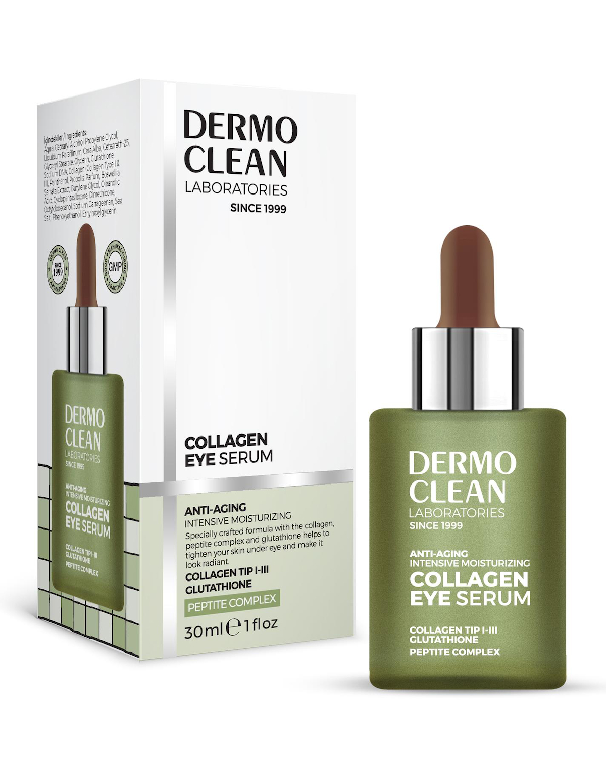 Dermo Clean Collagen Peptitli Aydınlatıcı Kırışıklık Karşıtı Göz Altı Torba Karşıtı Göz Çevresi Serumu 30 ml