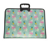 Polin Flamingo Desenli Fermuarlı Yeşil Plastik Resim Çantası 37x54 cm