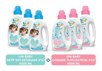 Uni Baby 3x1.5 lt Sıvı Çamaşır Deterjan + Uni Baby 3x1.5 lt Yumuşatıcı